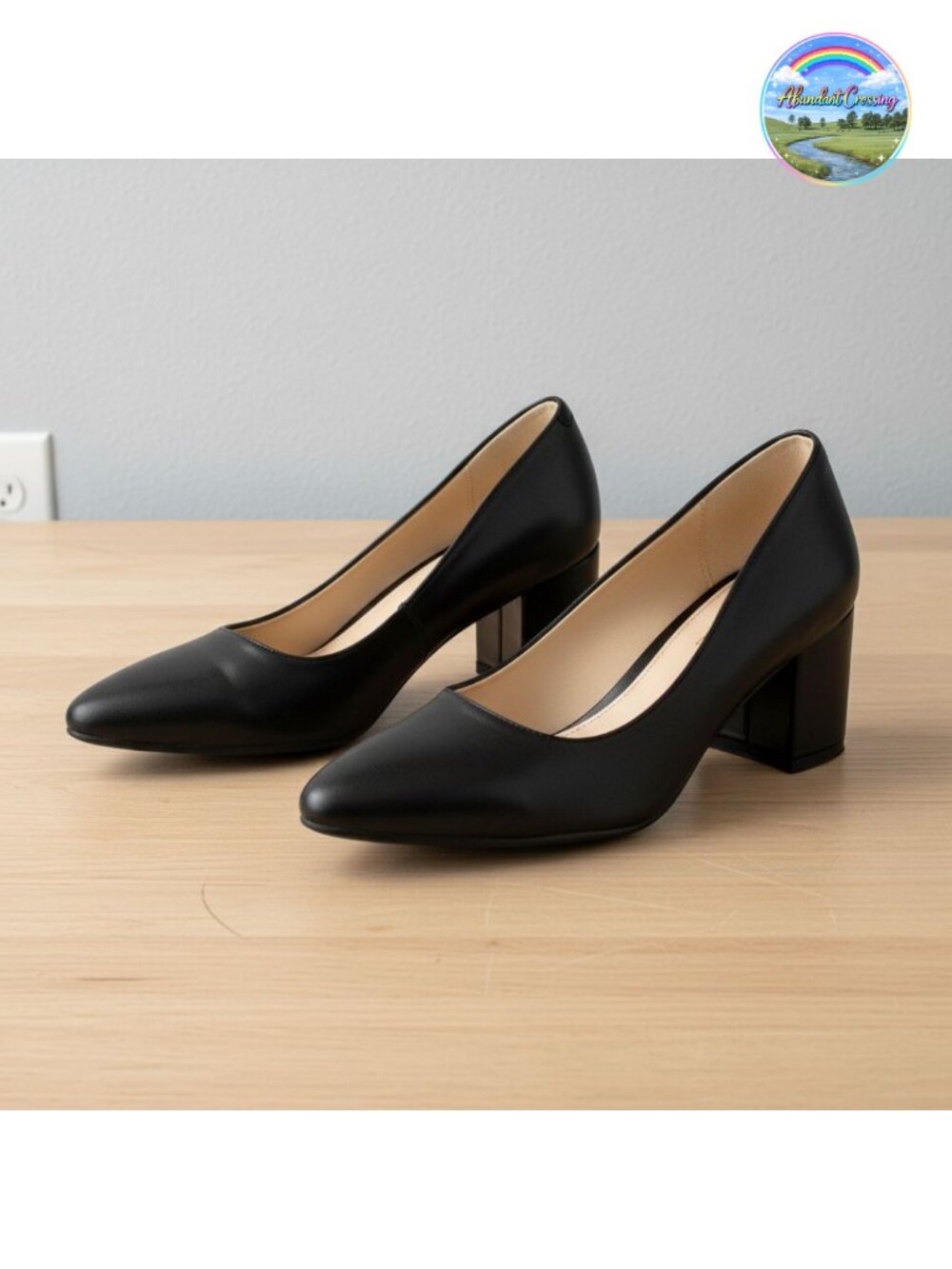 Women's Pointed Toe Low Chunky Block Heels Faux Leather Pumps